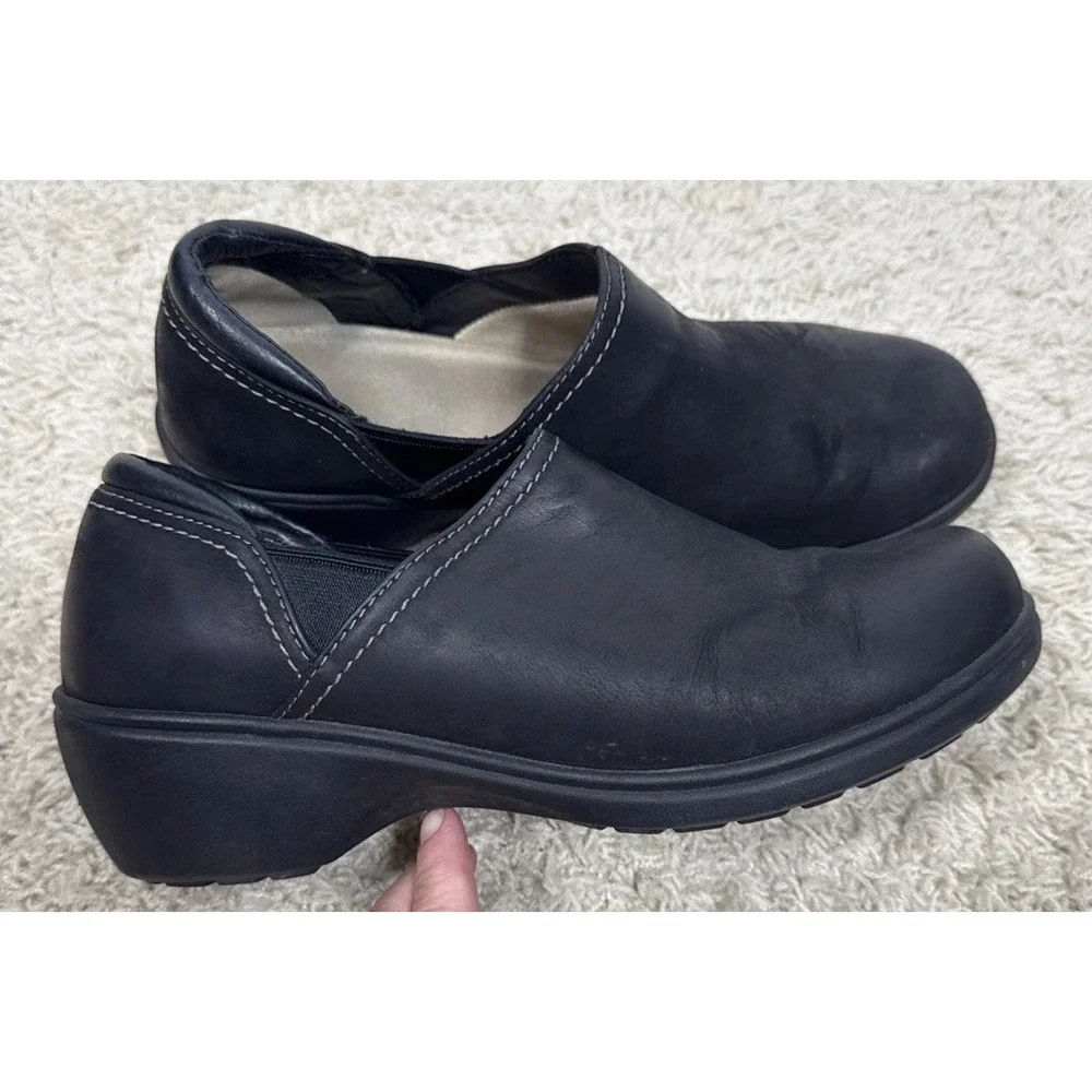 LL Bean Black Leather Slip-On Wedge Comfort Clog Shoes Women's 10 Support Nurse